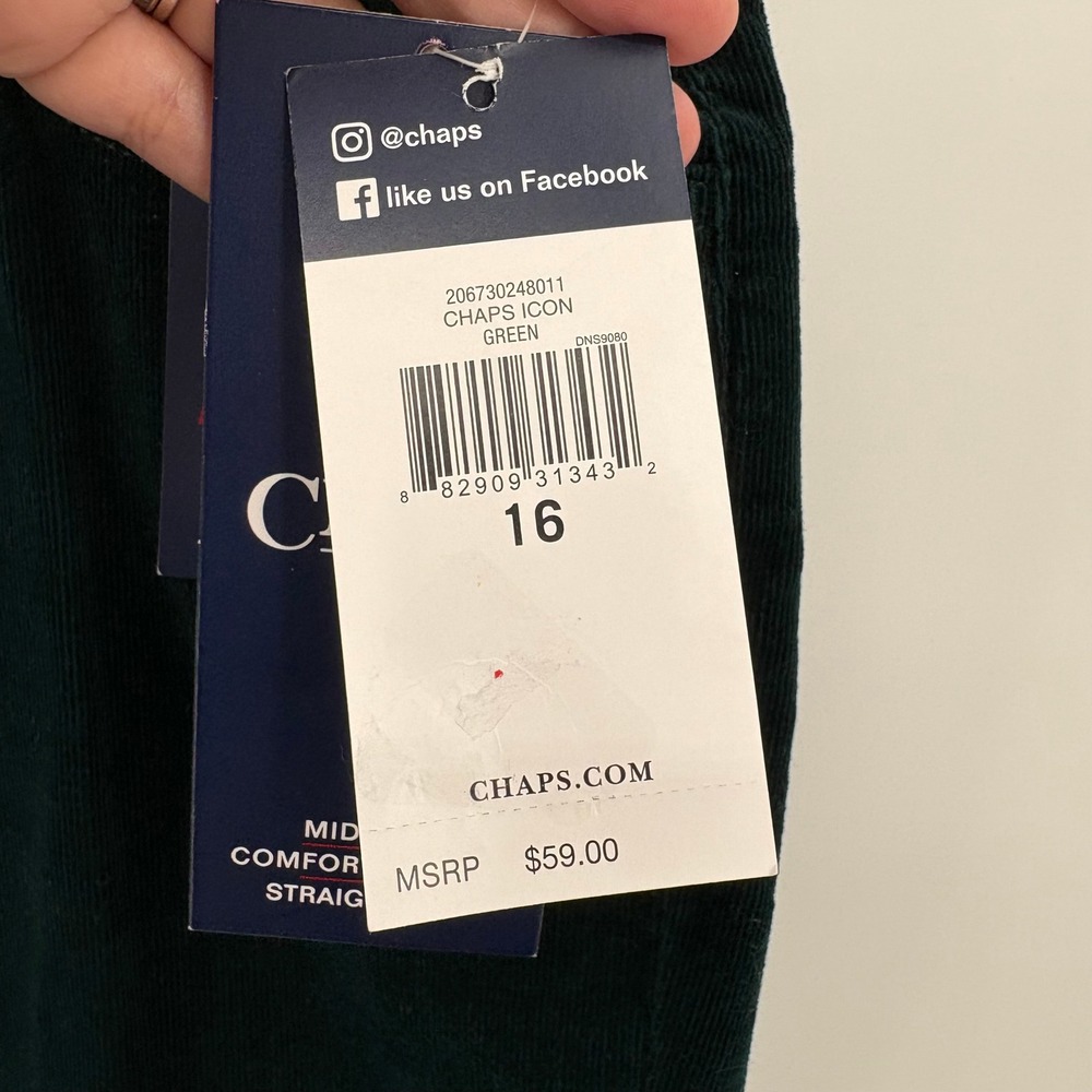 Chaps Fit Shape Sculpt Green Corduroy Straight Leg Mid Rise Pants Womens 16 NWT - Picture 5 of 15